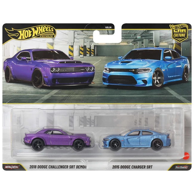 Hot Wheels: Deluxe 2018 Dodge Challenger SRT Demon és 2015 Dodge Charger SRT kisautó 2 db-os csomag 1/64 – Mattel