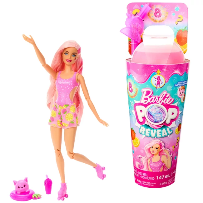 Barbie: Slime Reveal – Eper meglepetés baba gyümölcsös szettben Pink hajjal – Mattel