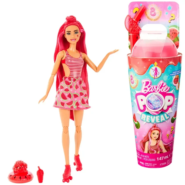 Barbie: Slime Reveal – Dinnye meglepetés baba gyümölcsös szettben Piros hajjal – Mattel
