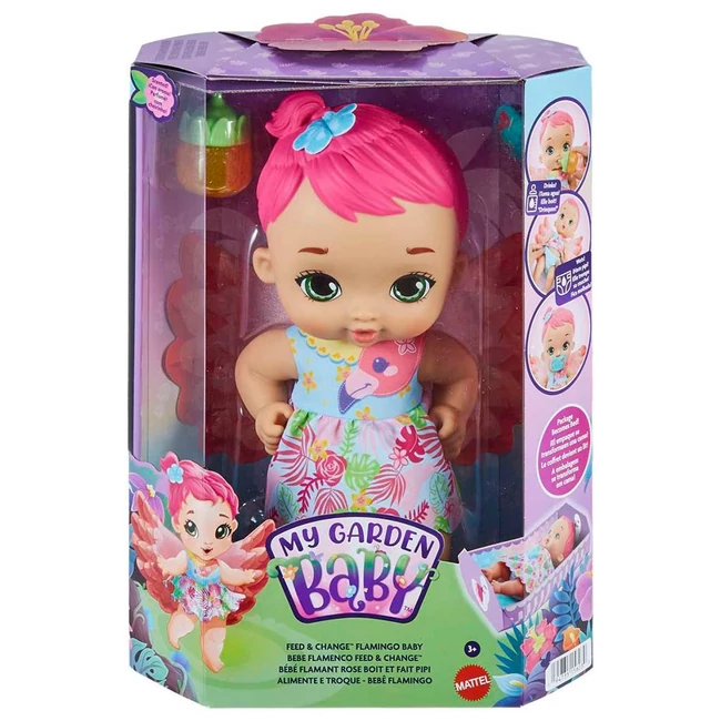 My Garden Baby: Édi-Bébi gondoskodás – Rózsaszín flamingó baba 30 cm – Mattel