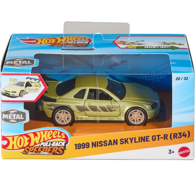 Hot Wheels: 1999 Nissan Skyline GT-R (R34) felhúzható kisautó 1/43 - Mattel
