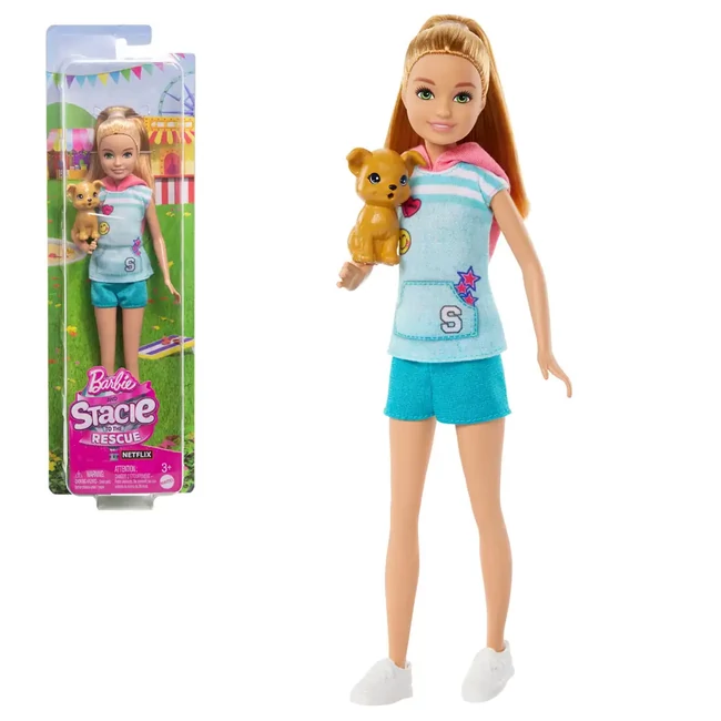 Barbie: Stacie to the Rescue – Világosbarna hajú baba kiskutyussal – Mattel