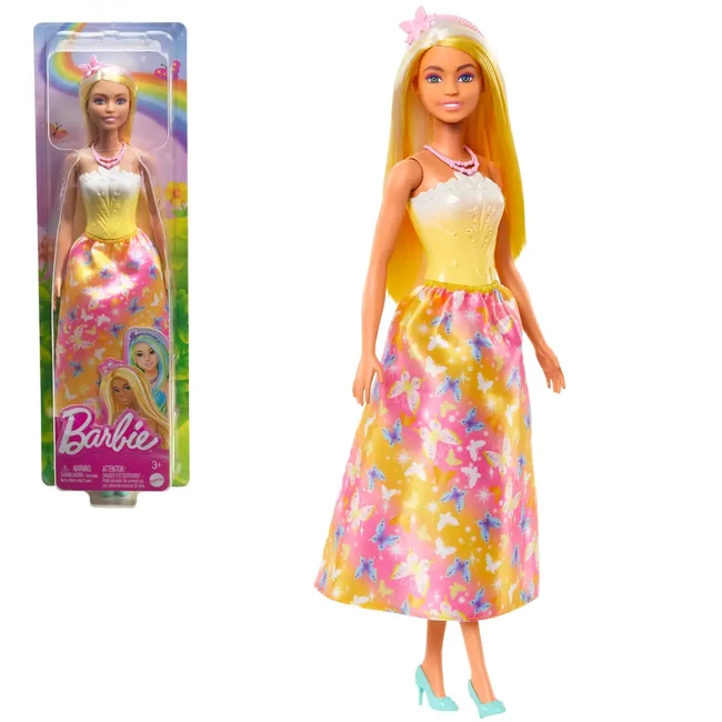 Barbie Dreamtopia: Hercegnő baba sárga-rózsaszín pillangós ruhában – Mattel