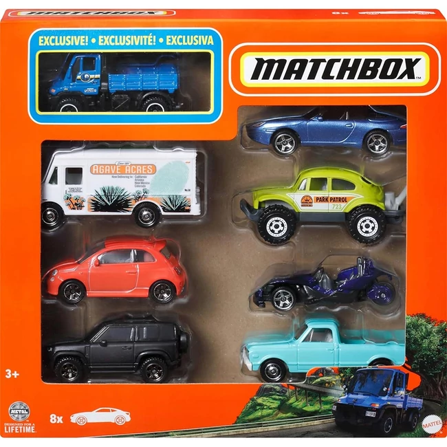 Matchbox: 8 db-s kisautó szett exkluzív kék Mercedes-Benz pickup autóval – Mattel
