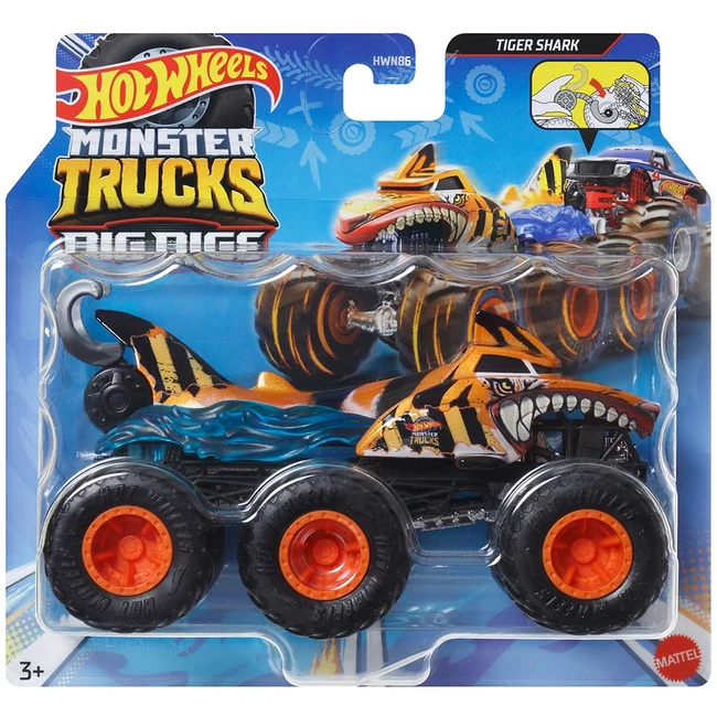 Hot Wheels Monster Trucks: Big Rigs hatkerekű Tiger Shark vontató járgány 1:64 – Mattel