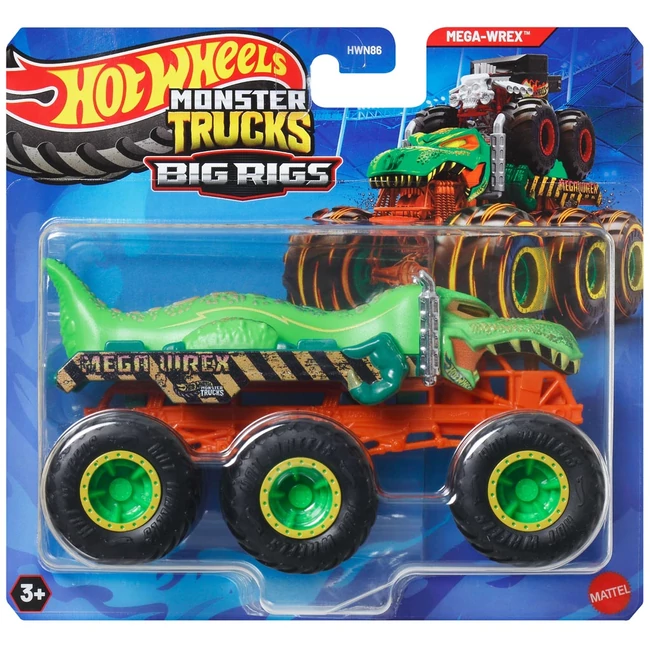 Hot Wheels Monster Trucks: Big Rigs hatkerekű Mega Wrex zöld színű vontató járgány 1/64 – Mattel