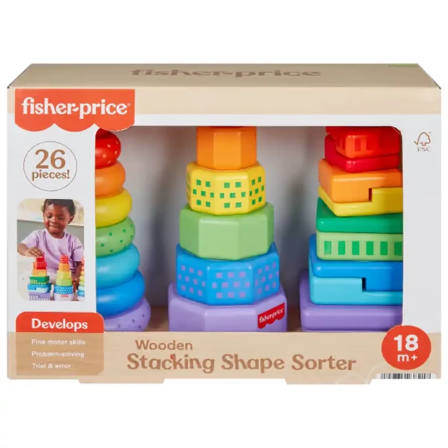 Fisher-Price Színes formaválogató és toronyépítő piramis játékszett – Mattel
