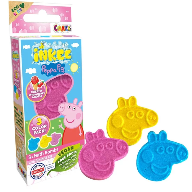 Craze Inkee: Vegán fürdő bomba forma – Peppa Malac eper aromával 3 db-os