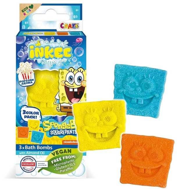 Craze Inkee: Vegán fürdő bomba forma – Spongya Bob popcorn aromával 3 db-os