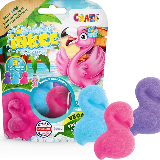 Craze Inkee: Flamingó vegán fürdőforma 3 db-os csomag rágógumi illattal