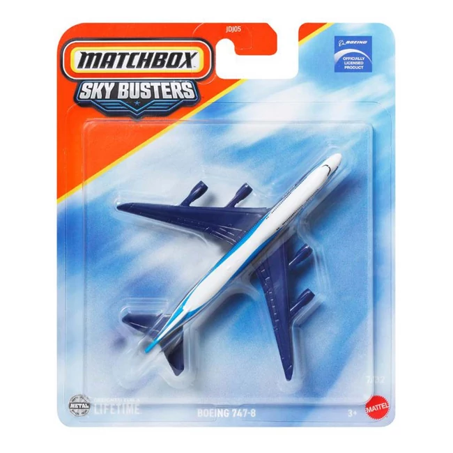 Matchbox Sky Busters: Boeing 747–8 fehér-kék repülő modell 1/64 – Mattel