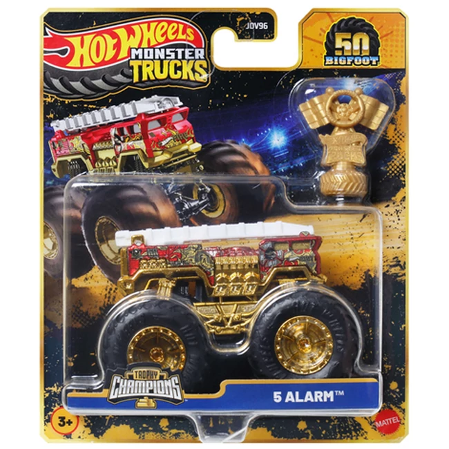 Hot Wheels Monster Trucks: 5 Alarm bajnok kisautó serleggel 1/64 – Mattel