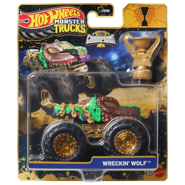 Hot Wheels Monster Trucks: Wreckin Wolf bajnok monster kisautó serleggel 1/64 - Mattel