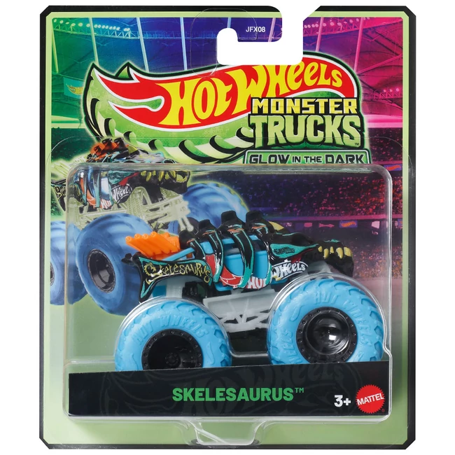 Hot Wheels Monster Trucks: Skelesaurus sötétben világító kisautó 1/64 – Mattel