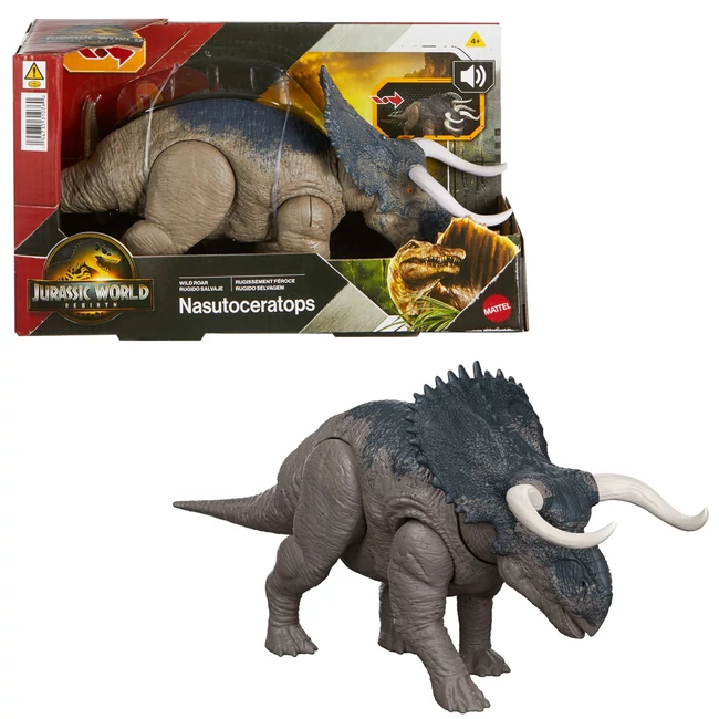 Jurassic World: Újjászületés Wild Roar Nasutoceratops támadó dinoszaurusz figura – Mattel