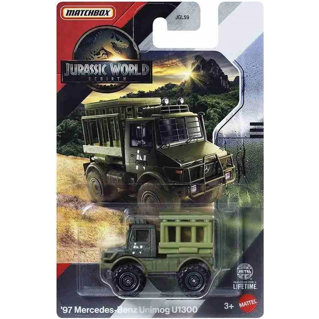 Matchbox Jurassic World: '97 Mercedes-Benz Unimog U1300 kisautó 1/64 – Mattel