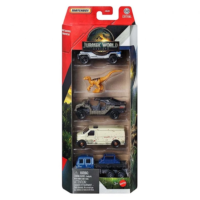 Matchbox Jurassic World Rapid Getaway Unit 5 db-os kisautó szett – Mattel