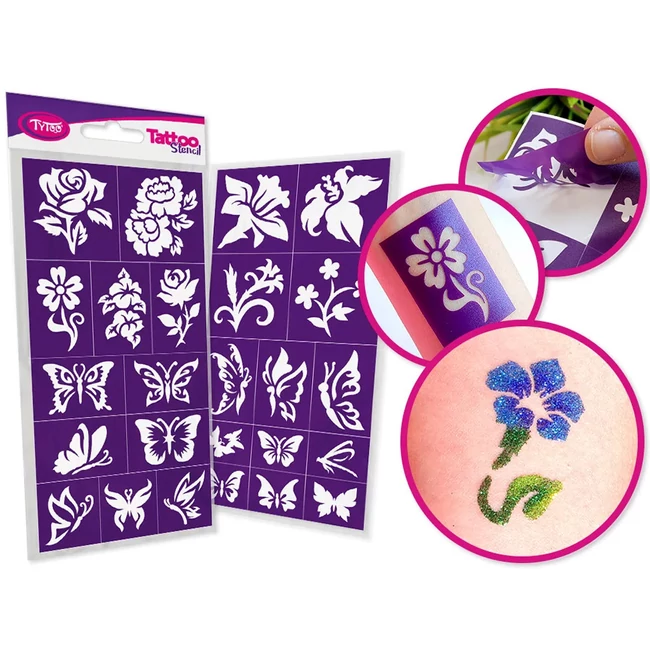 TyToo: Virágok csillámtetoválás sablon szett 24 db