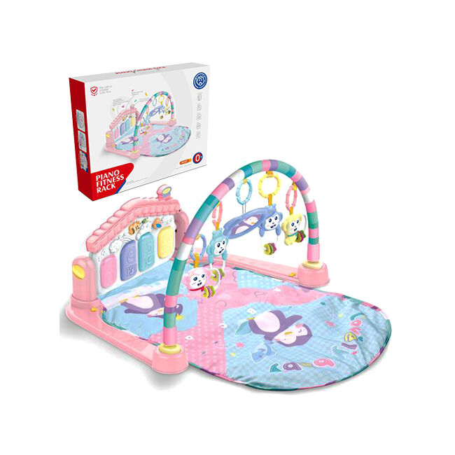 Baby fitness zenélő és foglalkoztató játszószőnyeg lábzongorával pink színben