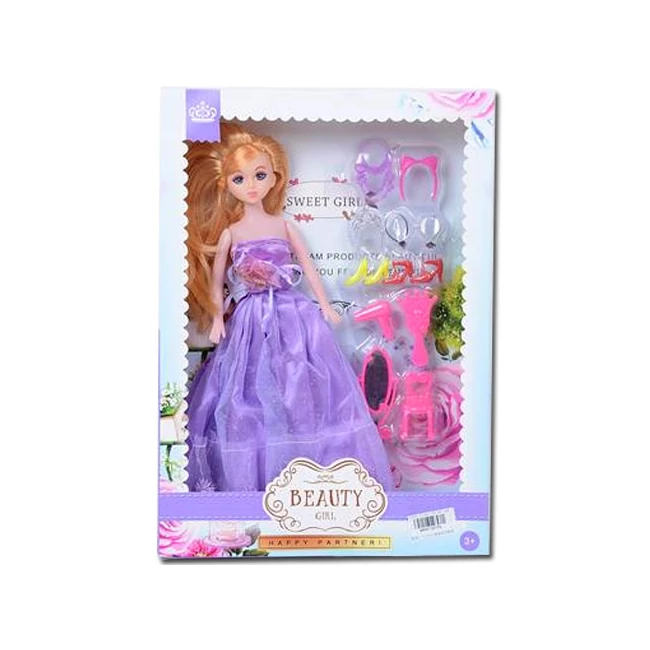 Hercegnő baba lila ruhában 30 cm