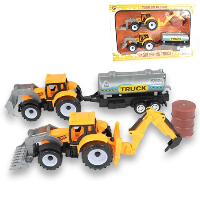 Dupla traktor sárga színben tartályos utánfutóval