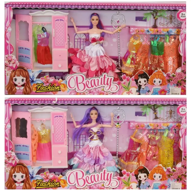Betty baba gardróbbal és divatos ruhákkal 30 cm