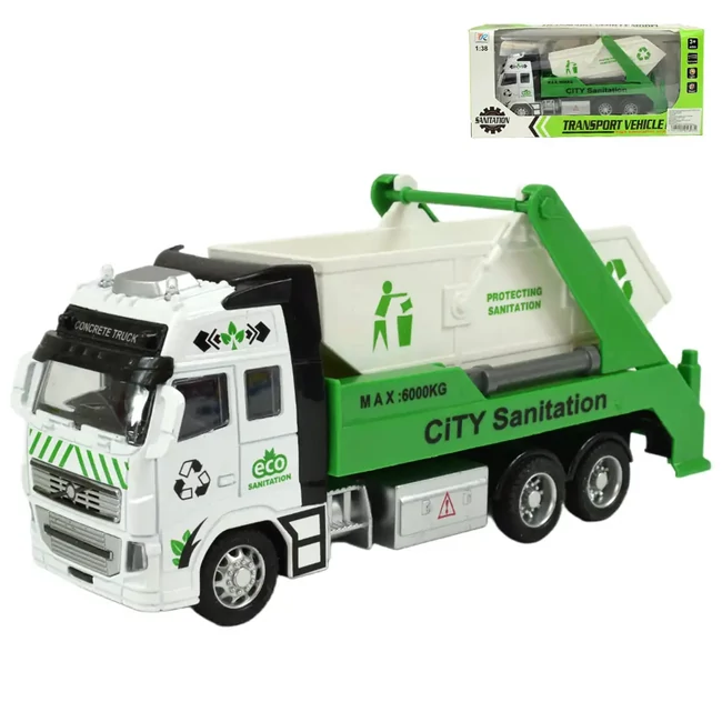 Konténeres szemétszállító teherautó jármű fénnyel 1/38