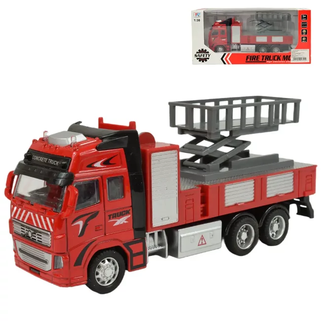 Fire Truck: Lendkerekes emelőkosaras tűzoltóautó fénnyel és hanggal 20 cm