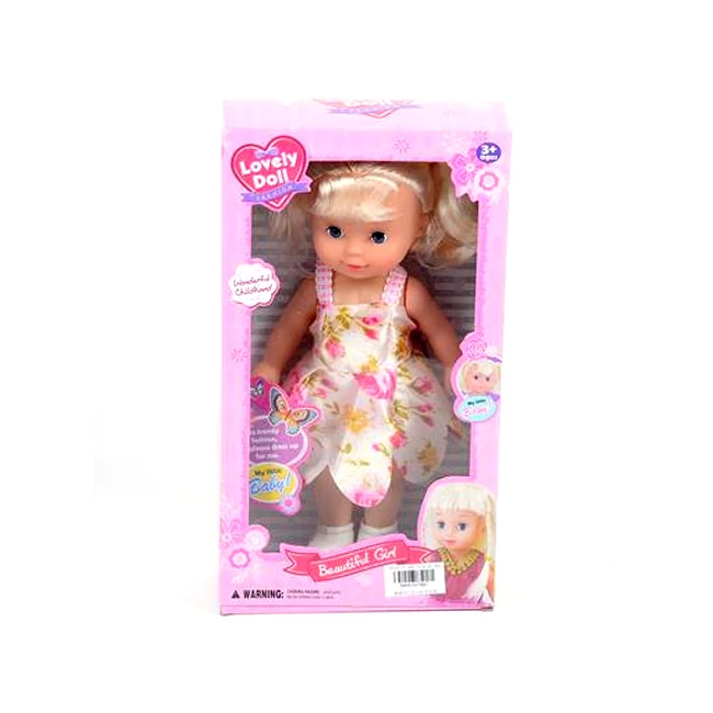 Szőke hajú baba nyári ruhában 26 cm-es