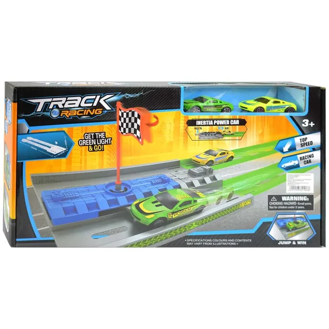 Track Racing versenypálya célzászlóval és két autóval