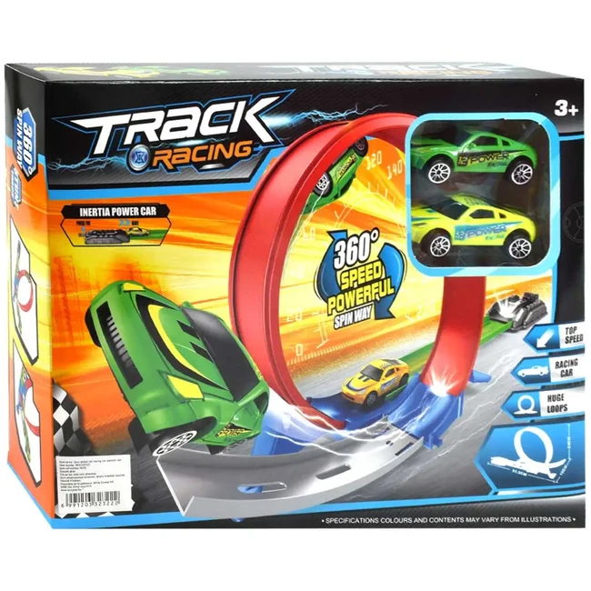Track Racing versenypálya, hurokkal, kilövővel és két kisautóval