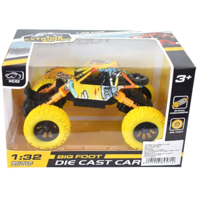Off-Road hátrahúzós sárga rally autó 1/32