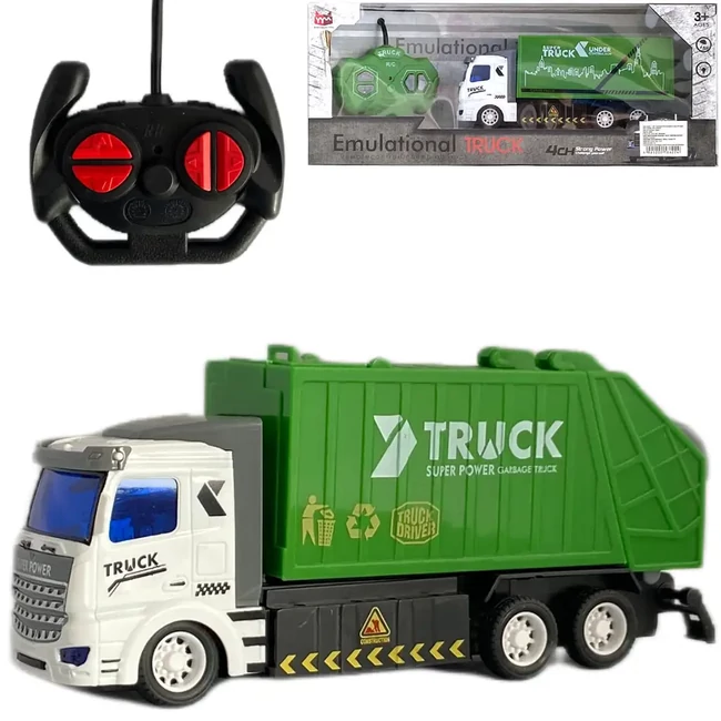 RC távirányítós kukásautó zöld színben 27 MHz