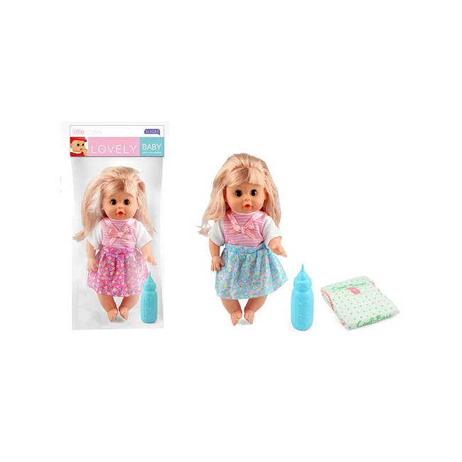 Pisilő baba masnis ruhában kiegészítőkkel 30 cm