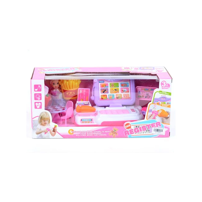 Lila-pink pénztárgép kiegészítőkkel, fénnyel és hanggal