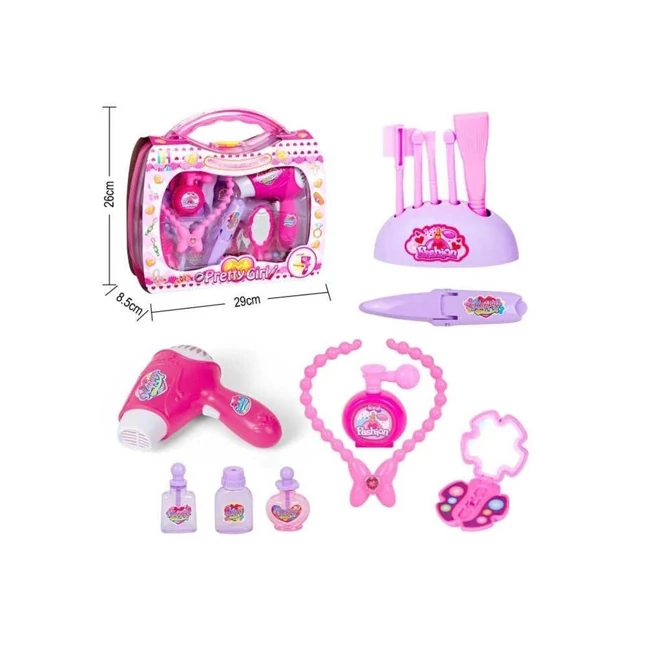 Szépségszett átlátszó-pink bőröndben kiegészítőkkel