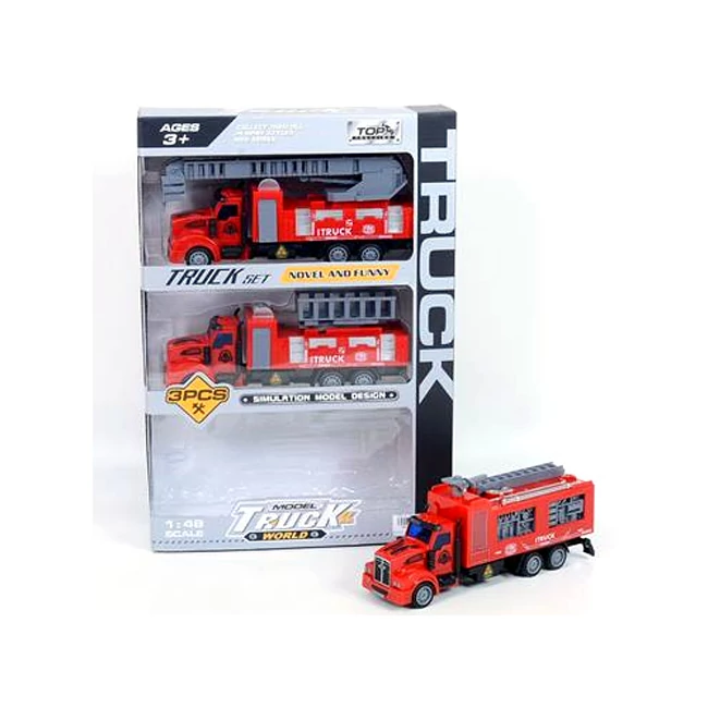 Hátrahúzós tűzoltó kamion szett 3 db-os 1:48