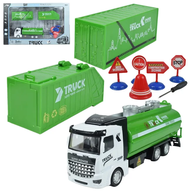City Truck Átalakítható szemétszállító teherautó jelzőtáblákkal 1/48