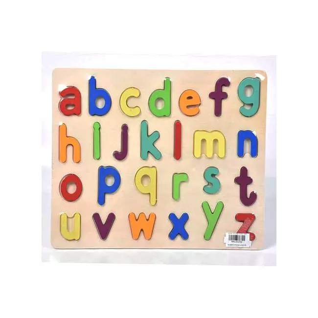 ABC írott kisbetűs formaillesztő színes fa puzzle 26 db-os szett