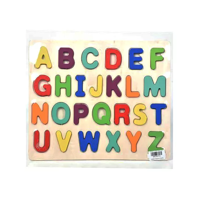 ABC nyomtatott nagybetűs formaillesztő színes fa puzzle 26 db-os szett