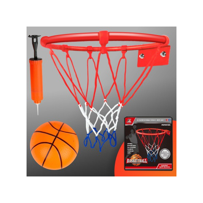 Fém kosárlabda gyűrű szett színes hálóval, labdával és pumpával 24 cm-es