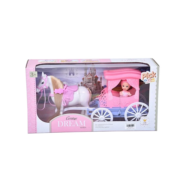 Álom hintó szett lóval és 7,5 cm-es babával pink színben