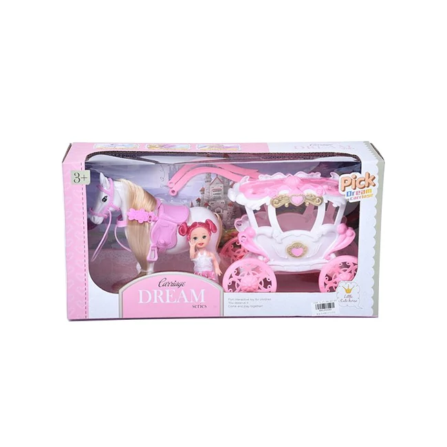 Álom hintó szett lóval és 7,5 cm-es babával pink-fehér színben