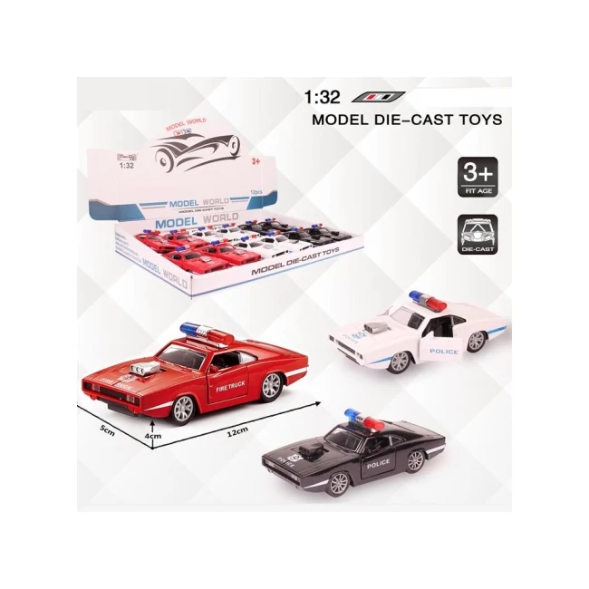 Muscle Car rendőrségi hátrahúzható fém autómodell több változatban 1/32
