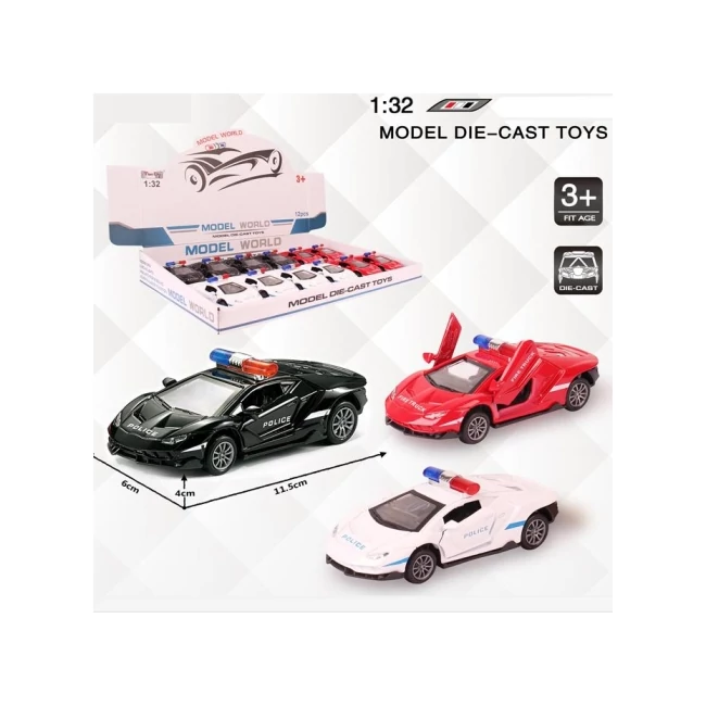 Lamborghini rendőrségi hátrahúzható fém autómodell több változatban 1/32