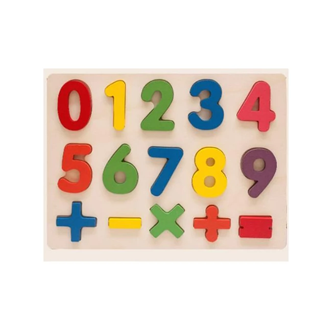 Színes fa formaillesztő puzzle számokkal 15 db-os készlet