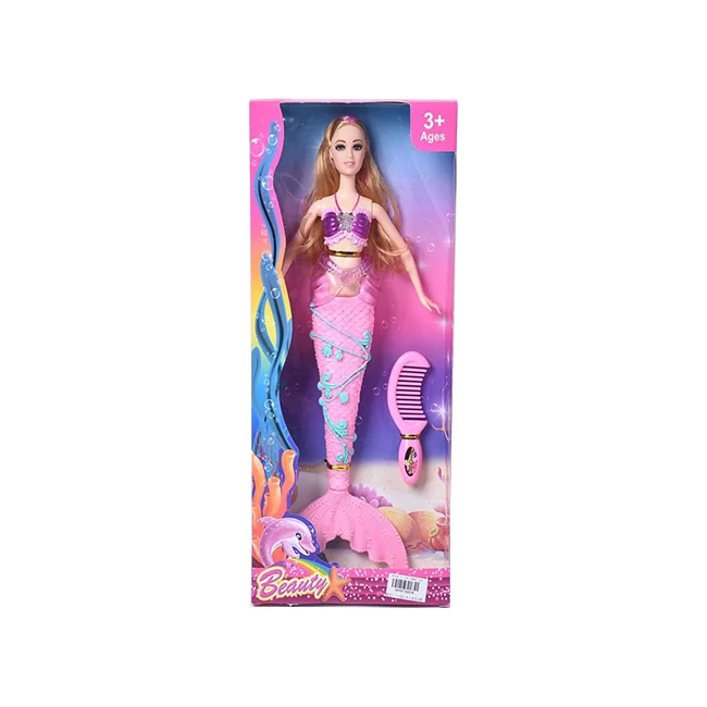 Szőke hajú sellő baba fésűvel 30 cm