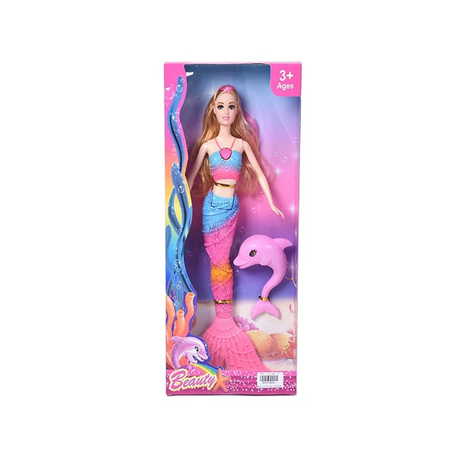Szőke hajú sellő baba delfinnel 30 cm