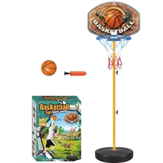 Dinoszauruszos állványos kosárpalánk szett labdával és pumpával 90–125 cm