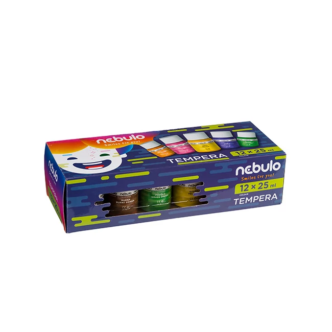 Nebulo: Színes tempera készlet 25ml-es tégelyben 12 db-os szett